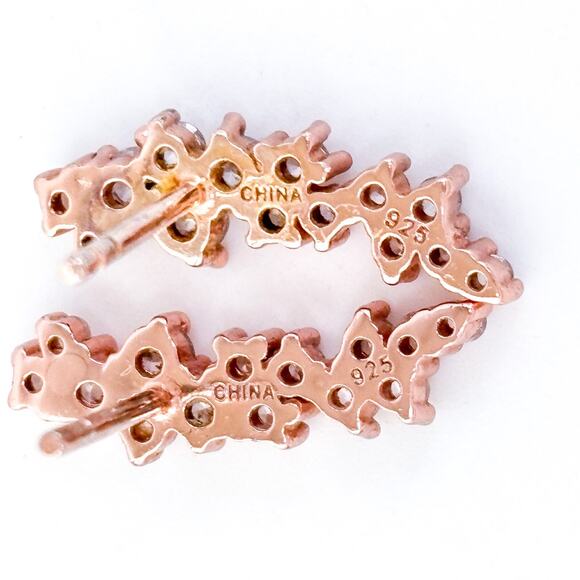 Vintage Sterling Silver 925 Rose Gold Tone Cubic Zirconia Earrings - Picture 2 of 7